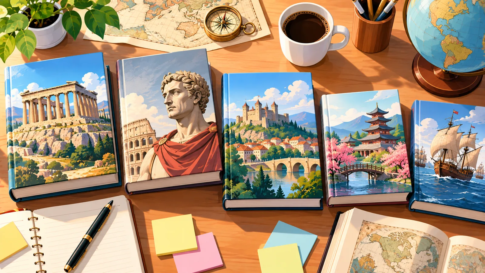 Livros de história lado a lado para comparação