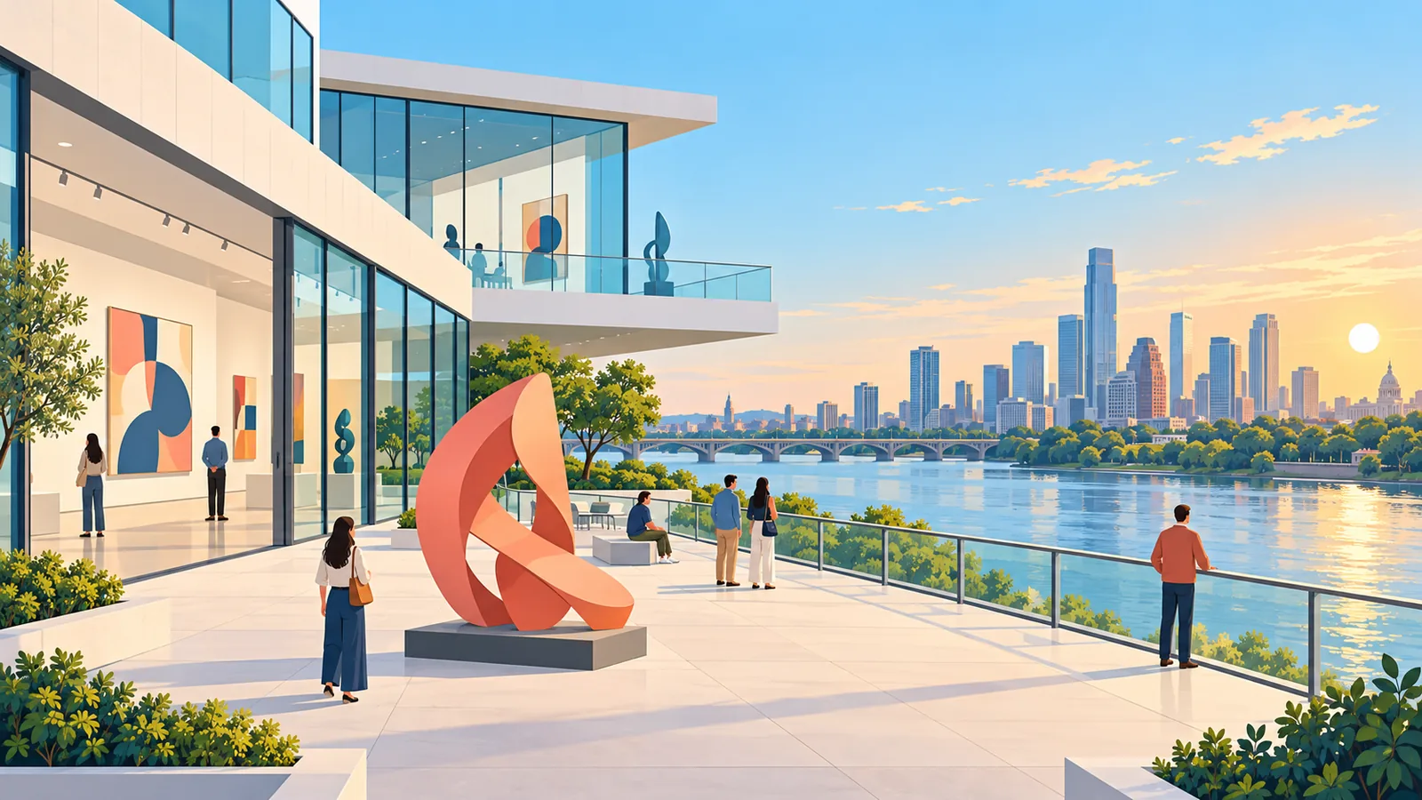 Terraço do Museu Whitney com vista para o rio Hudson e a cidade