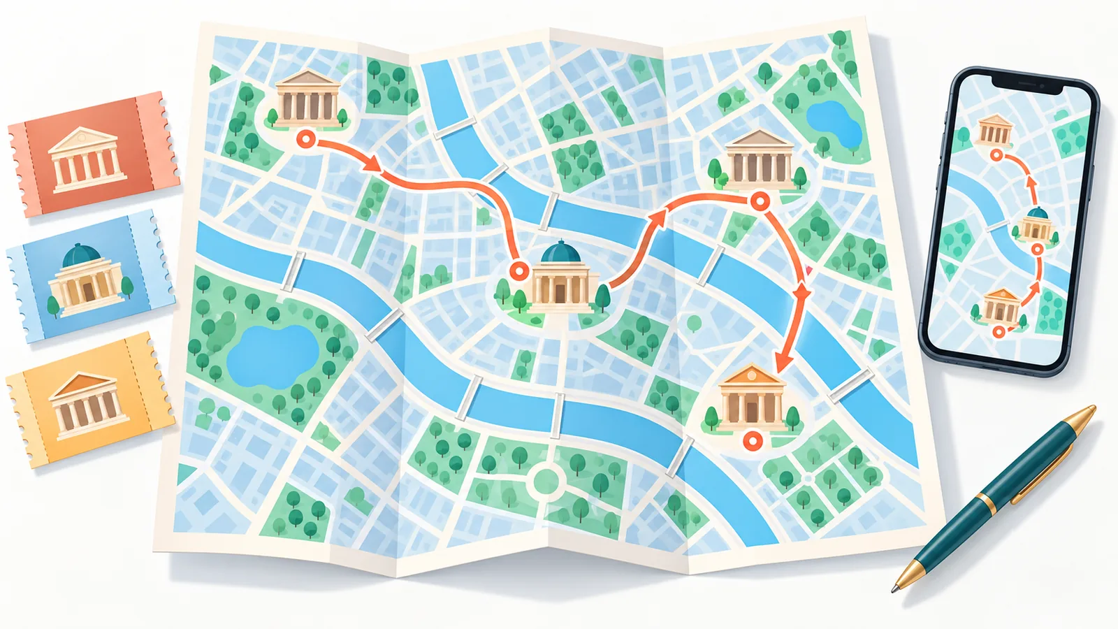 Mapa da cidade com ingressos de museus para comparar opções