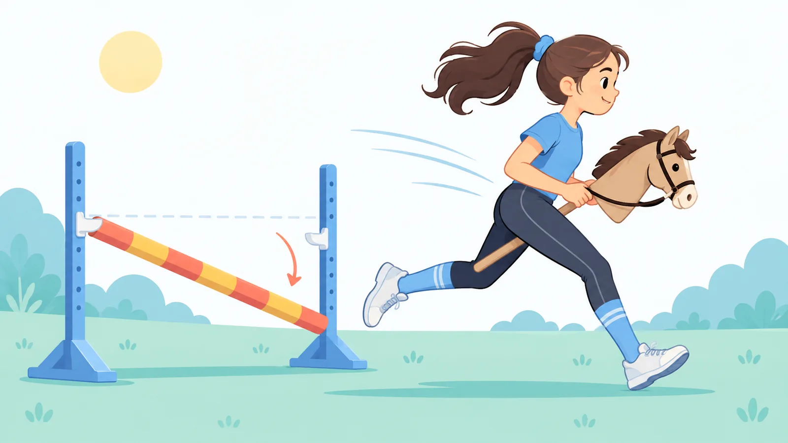 Percurso de competição de salto com vários obstáculos e participantes