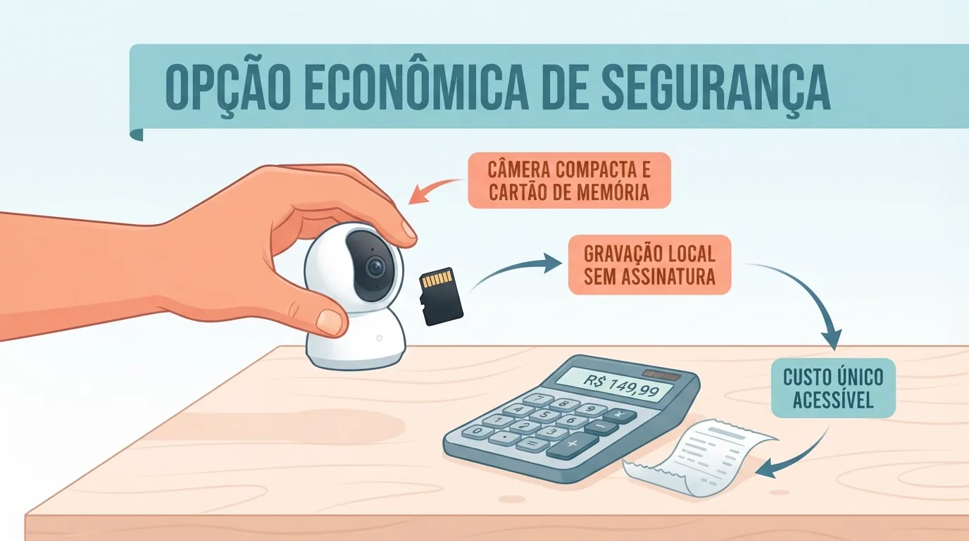 Cartão microSD ao lado de uma câmera de segurança
