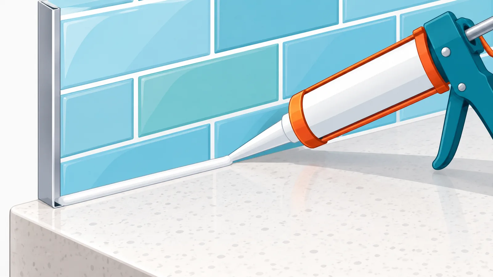 Silicone na junção entre o azulejo e a bancada