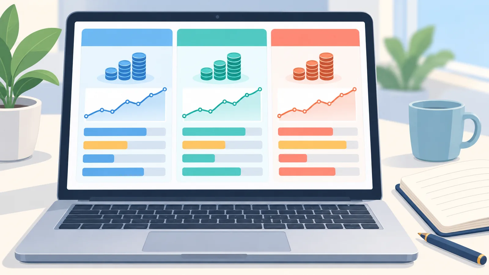 Tela de notebook com tabela comparativa de fundos