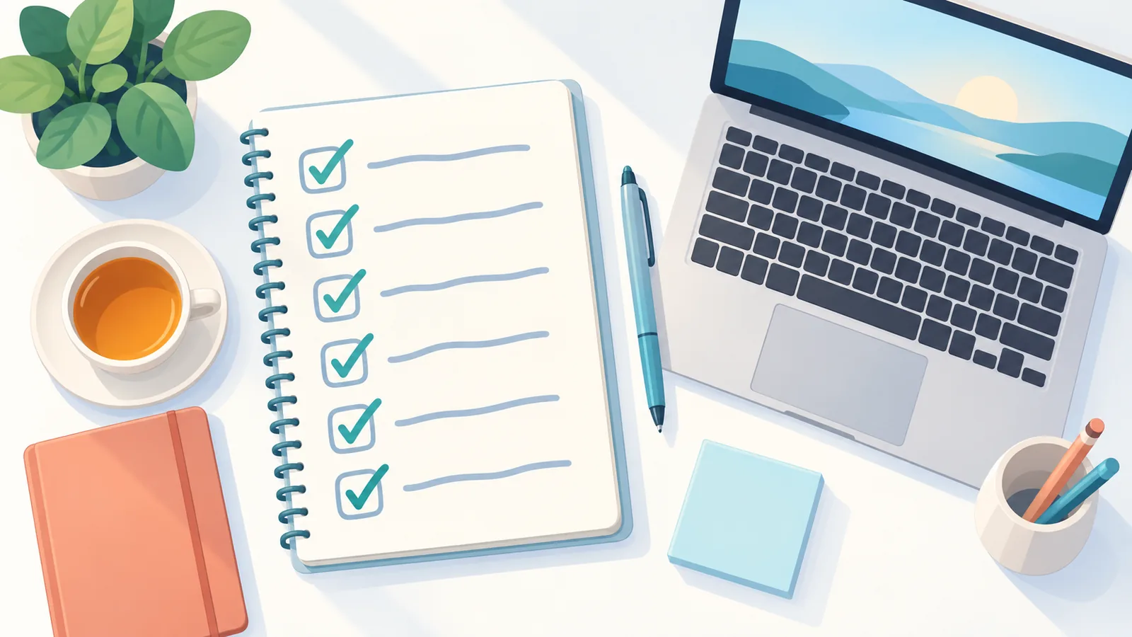 Mesa com checklist de verificação antes de investir