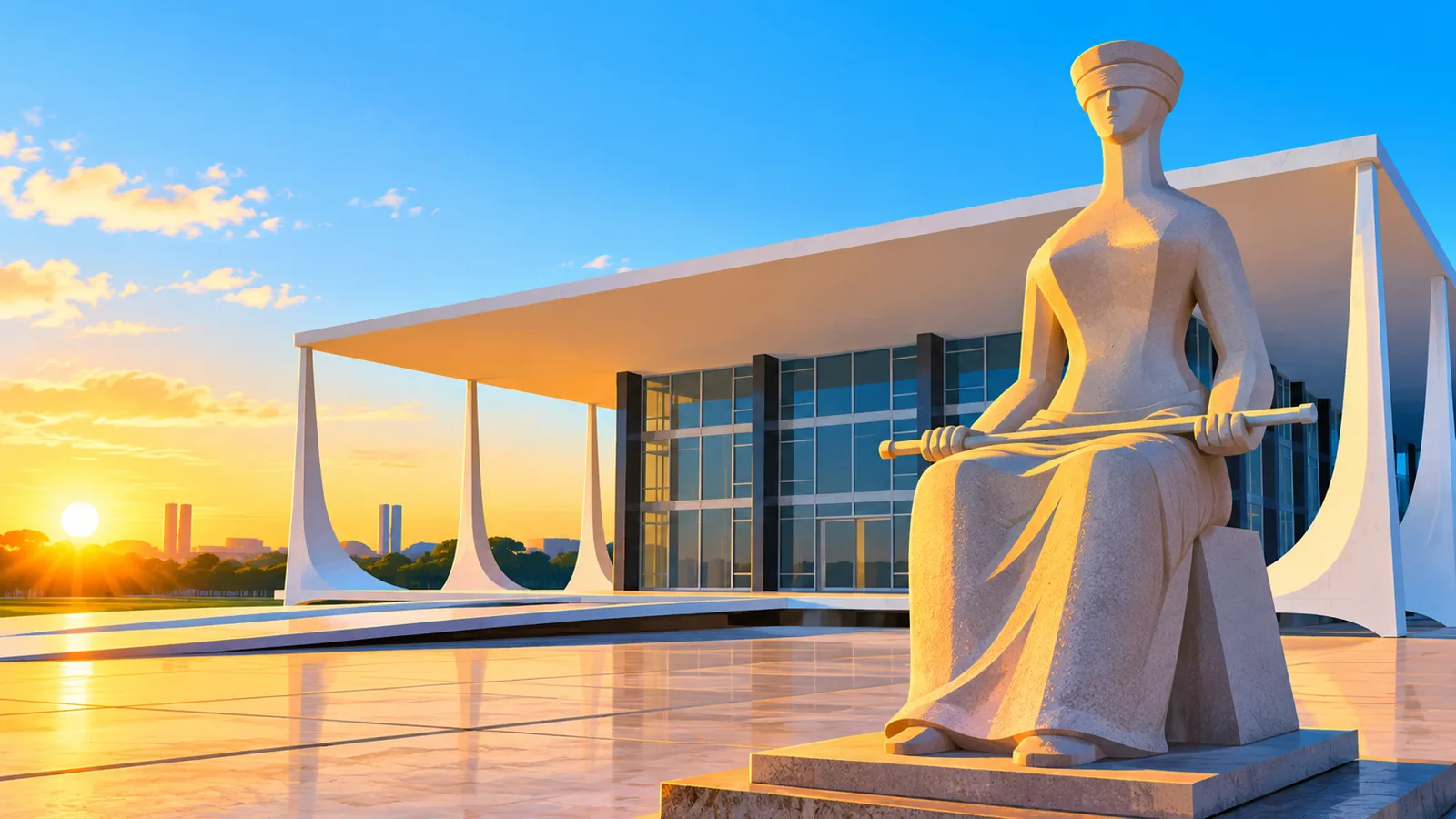 Fachada do prédio do Supremo Tribunal Federal em Brasília ao amanhecer
