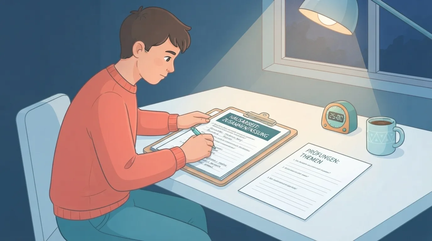 Checklist de uma página em uma prancheta sobre a mesa de estudo