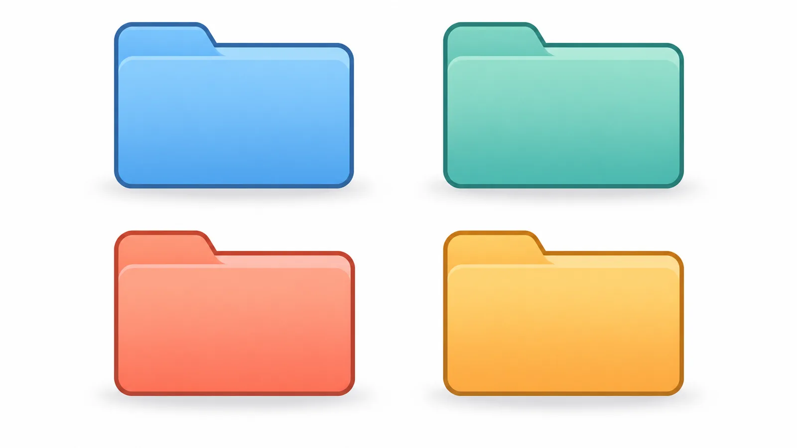 Quatro pastas de documentos de cores diferentes representando as opções de atendimento