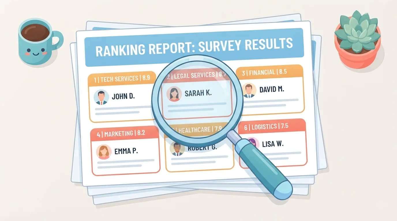 Lupa sobre relatórios de ranking e questionários impressos