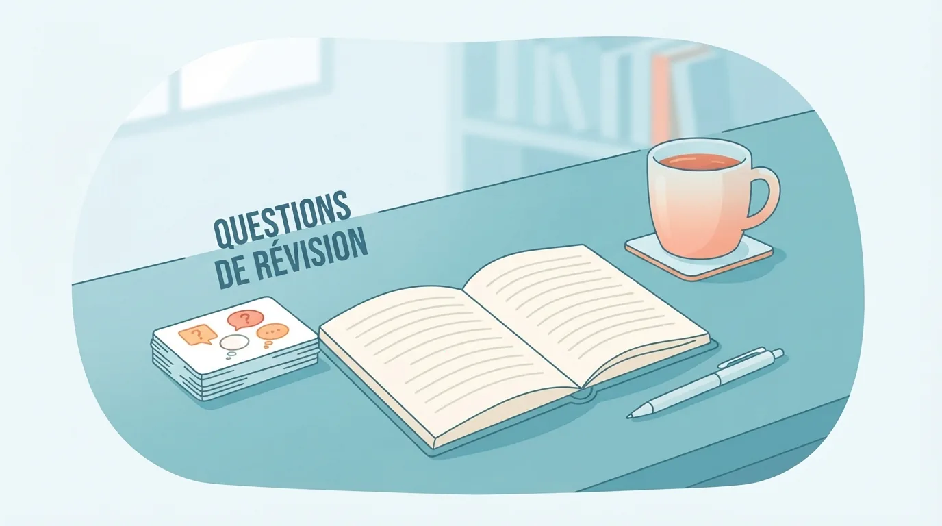 Mesa organizada com caderno e cartões de perguntas para estudo
