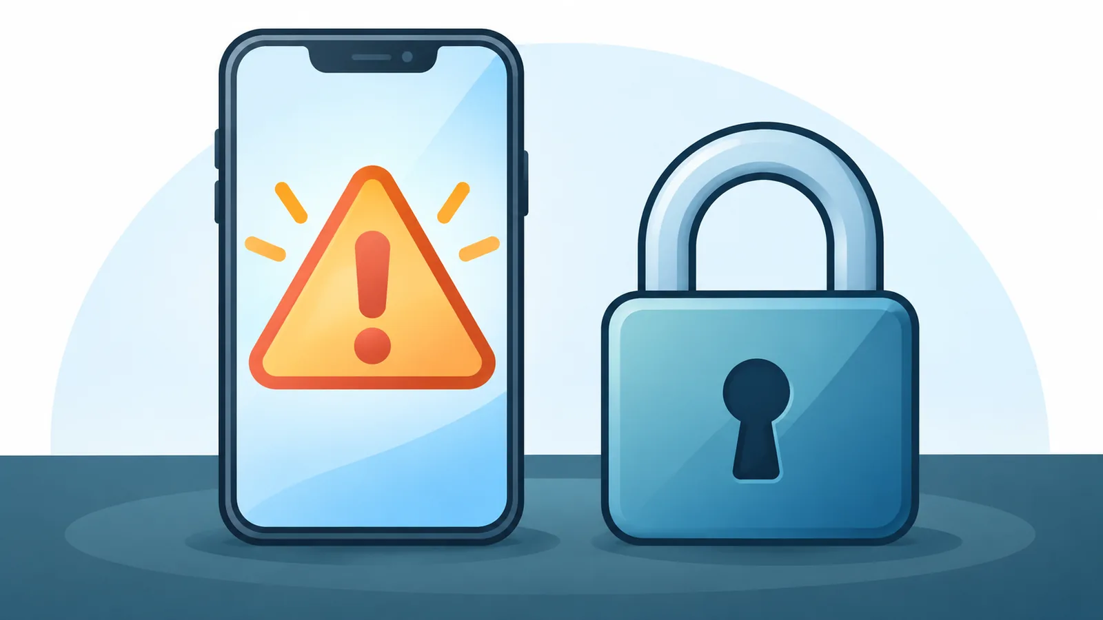 Celular com alerta de mensagem suspeita ao lado de um cadeado