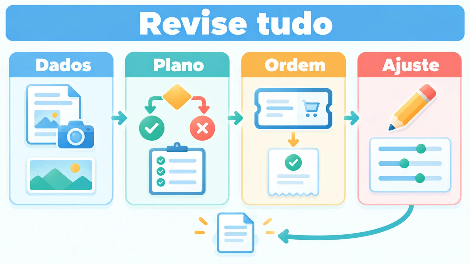 Ficha organiza dados da divulgação, plano, resultado da ordem e ajustes para a próxima análise.