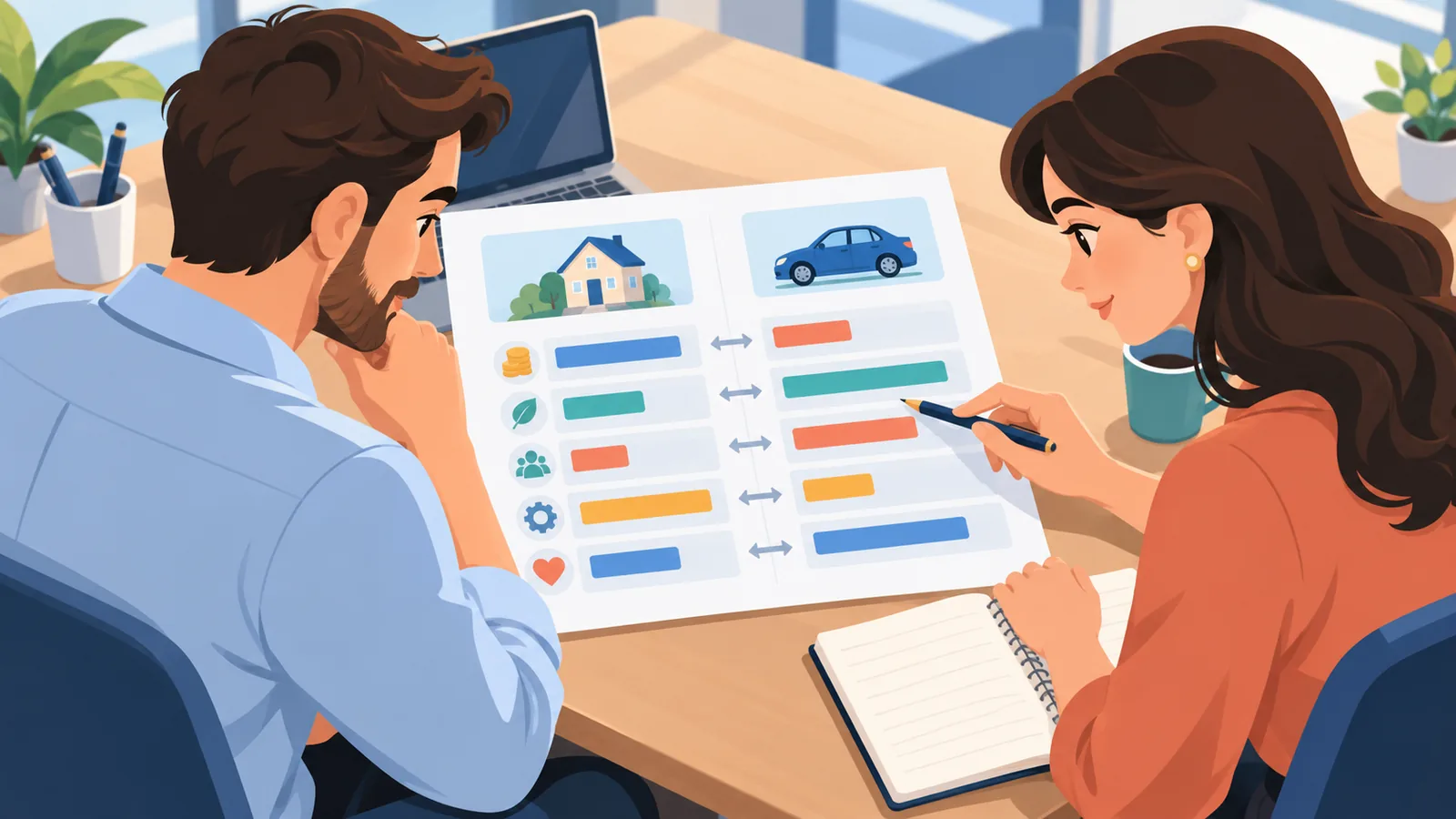 Casal analisando tabela comparativa de tipos de comunidade