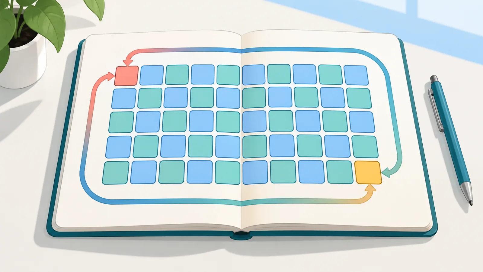 Caderno com grade do ciclo de 60 anos desenhada à mão