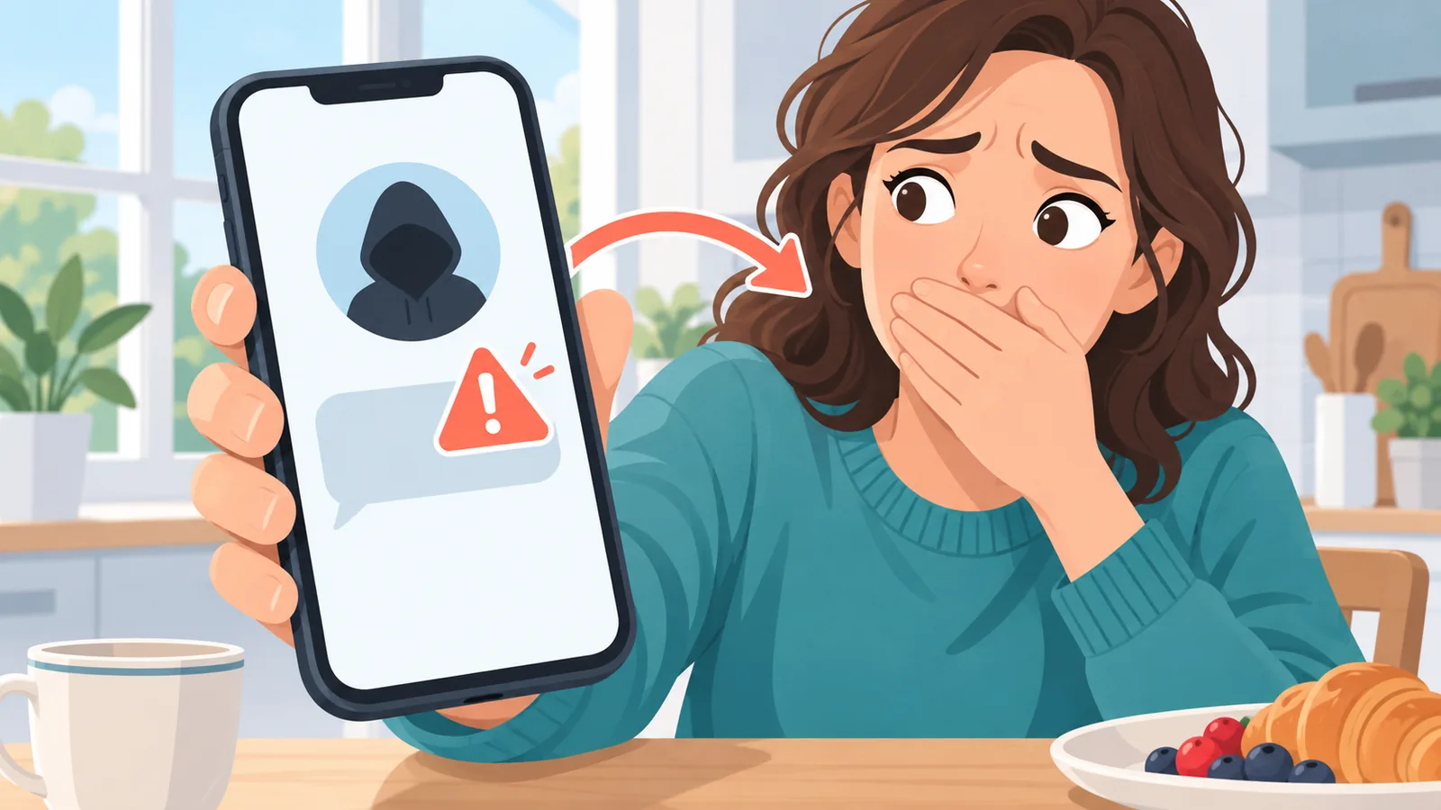Pessoa preocupada olhando uma mensagem suspeita no celular