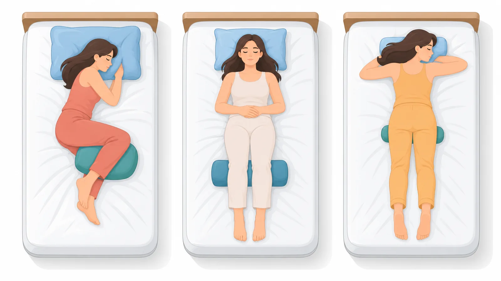 Três arranjos de travesseiros para diferentes posições de dormir