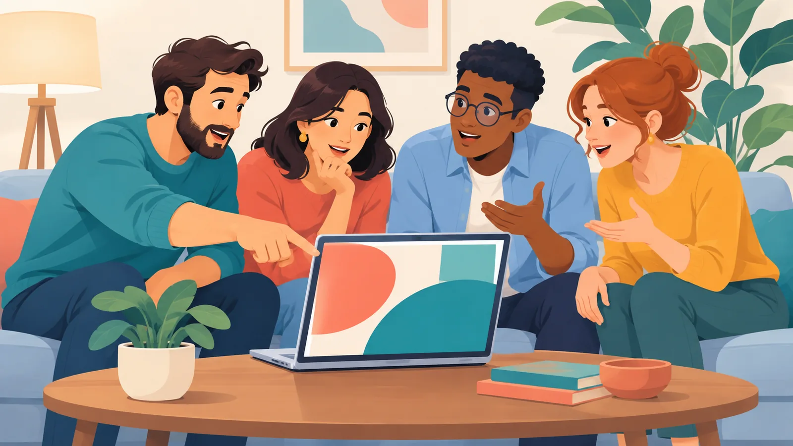 Amigos debatendo sobre filmes em frente ao notebook
