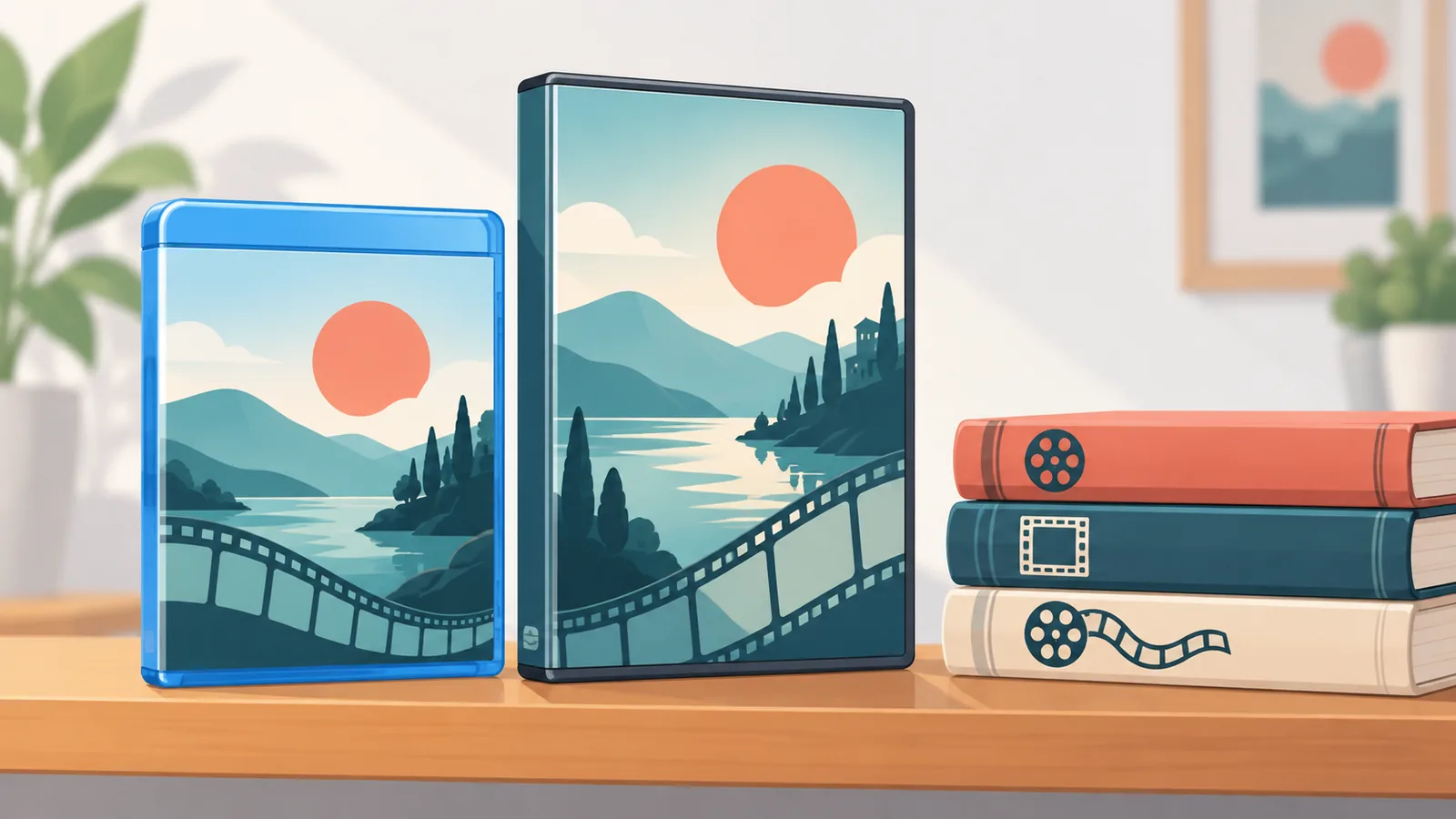 Edições em Blu-ray e DVD em uma estante de colecionador