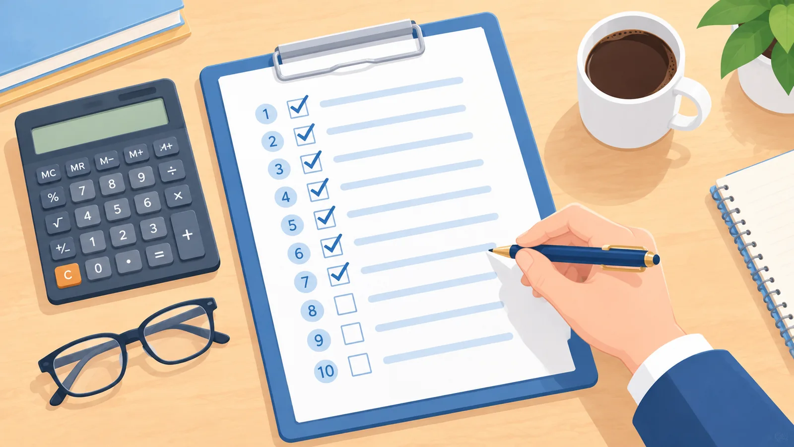 Prancheta com checklist de dez pontos para contratar um serviço