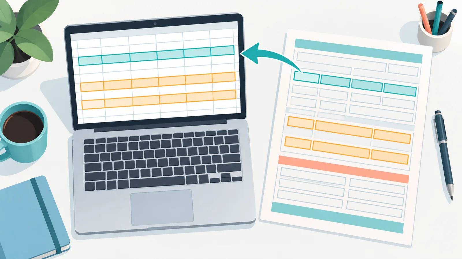 Notebook com planilha ao lado de um formulário de imposto