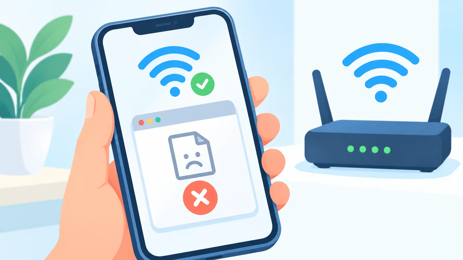 Celular com ícone de Wi-Fi conectado e página que não carrega