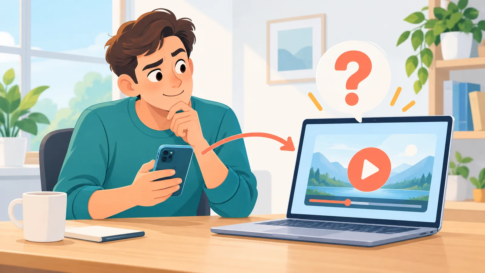 Pessoa com dúvidas sobre armazenamento de vídeo na nuvem