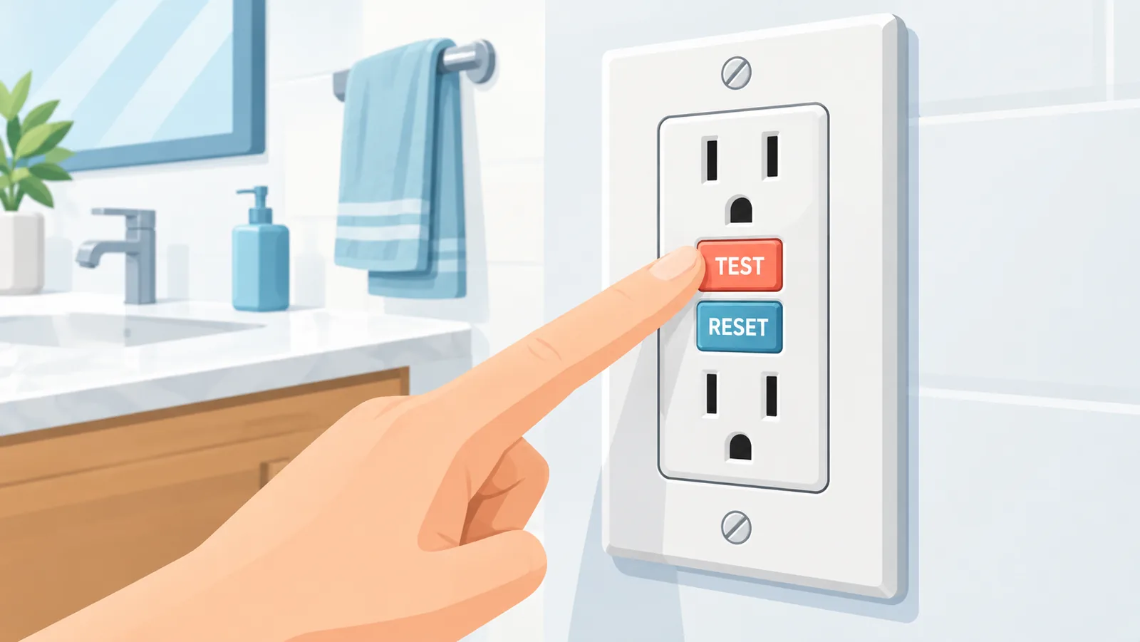 Tomada GFCI com os botões TEST e RESET