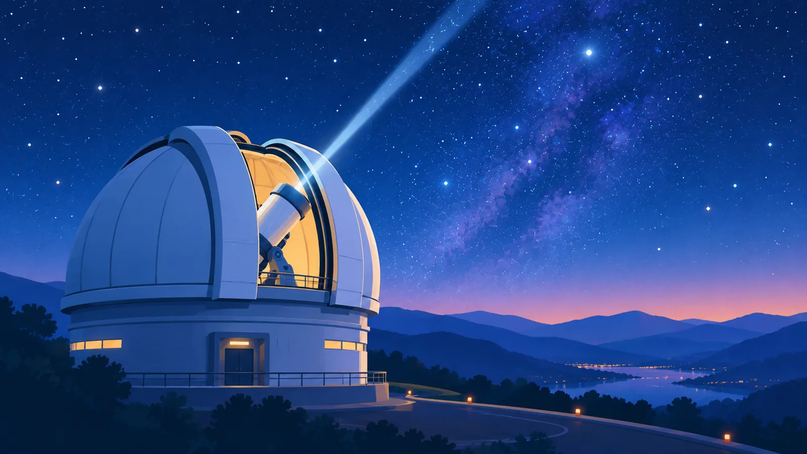 Cupola unui observator astronomic deschisă spre un cer plin de stele