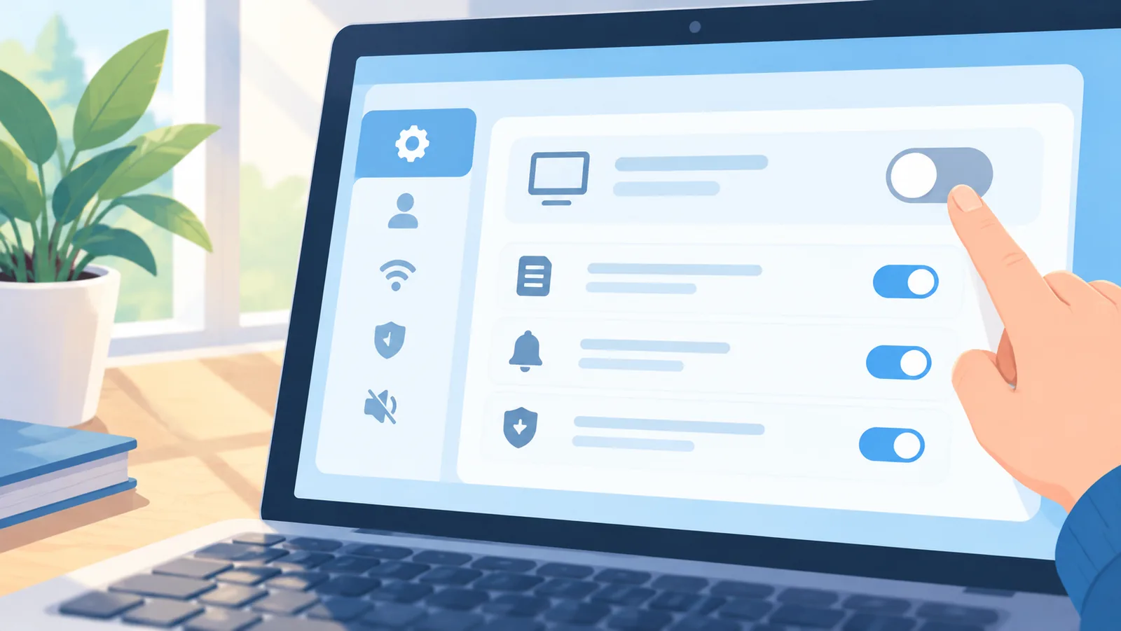 Comutator de setări dezactivat pe ecranul unui calculator