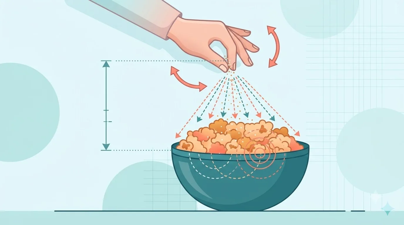 Sare fină presărată peste un bol cu popcorn cald
