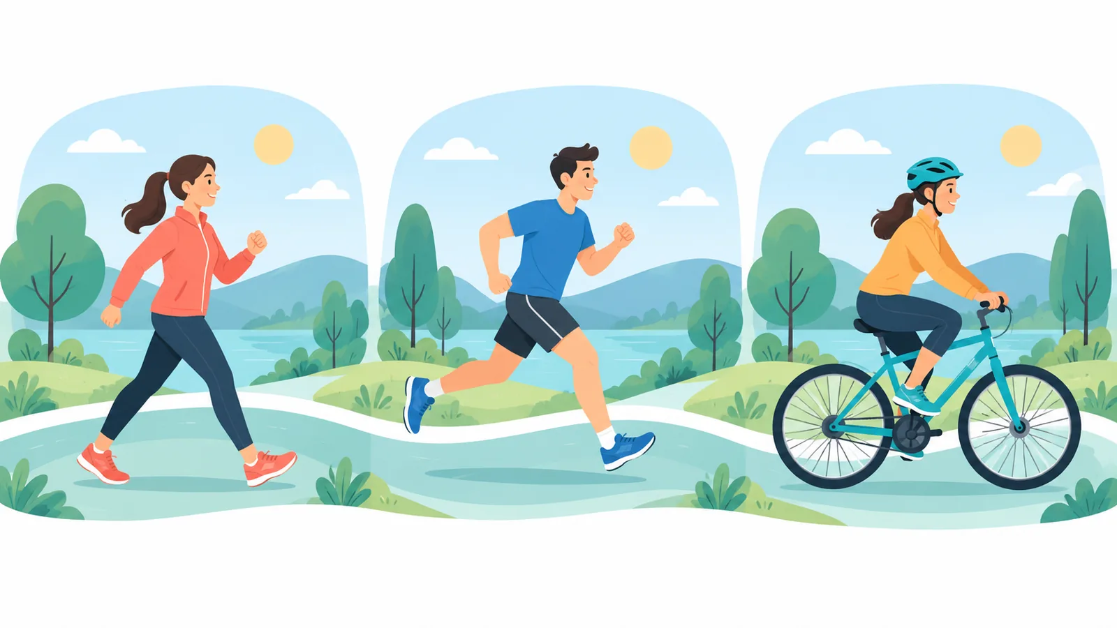 Trei moduri de cardio: mers rapid, alergare și bicicletă