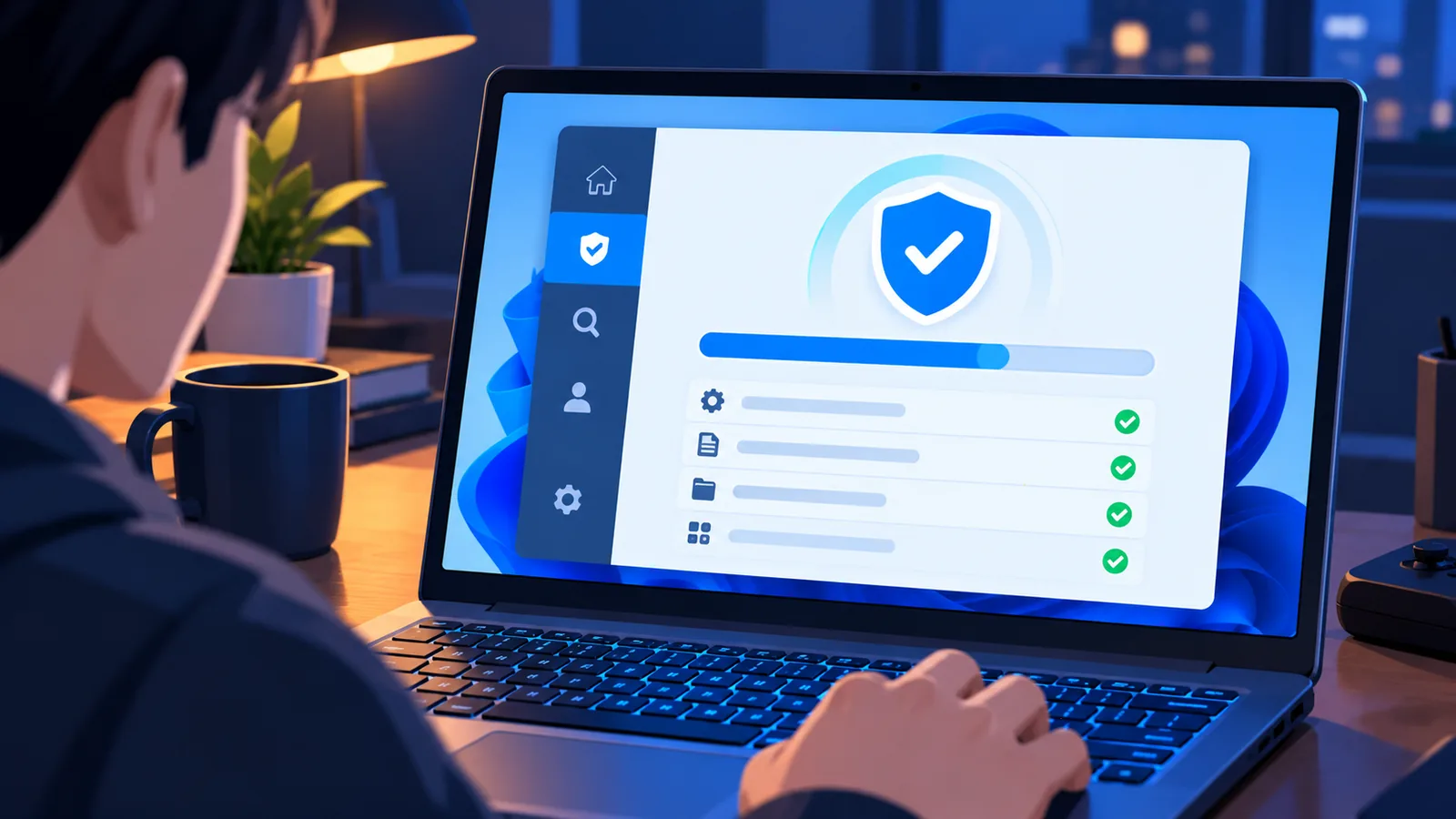 Scanare de securitate în desfășurare pe un laptop