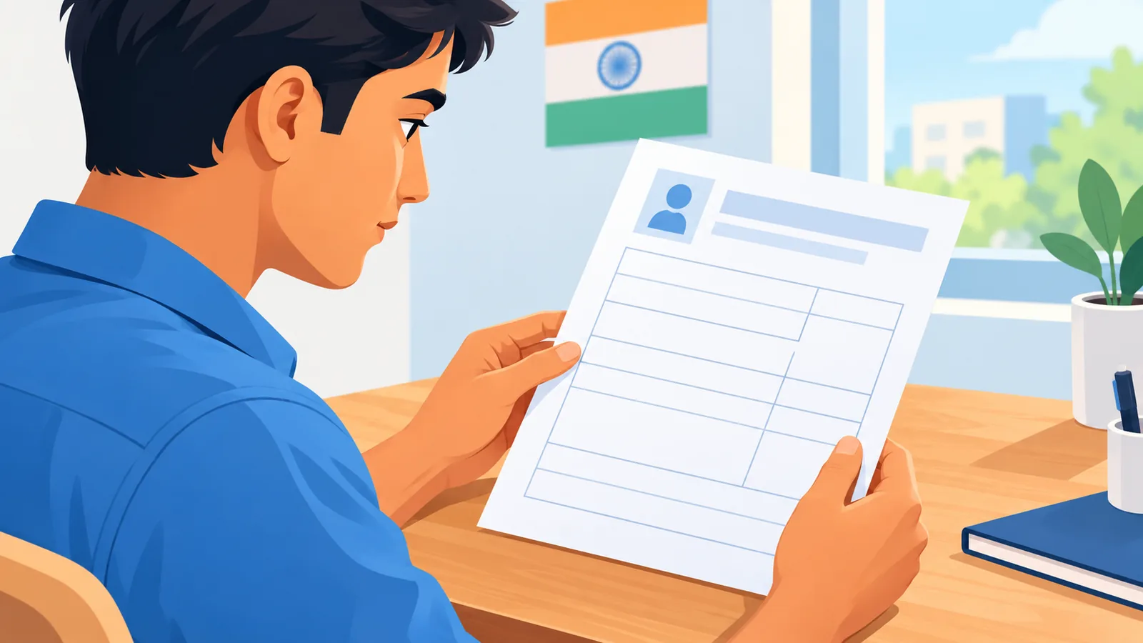 Tânăr din India care ține un formular electoral necompletat