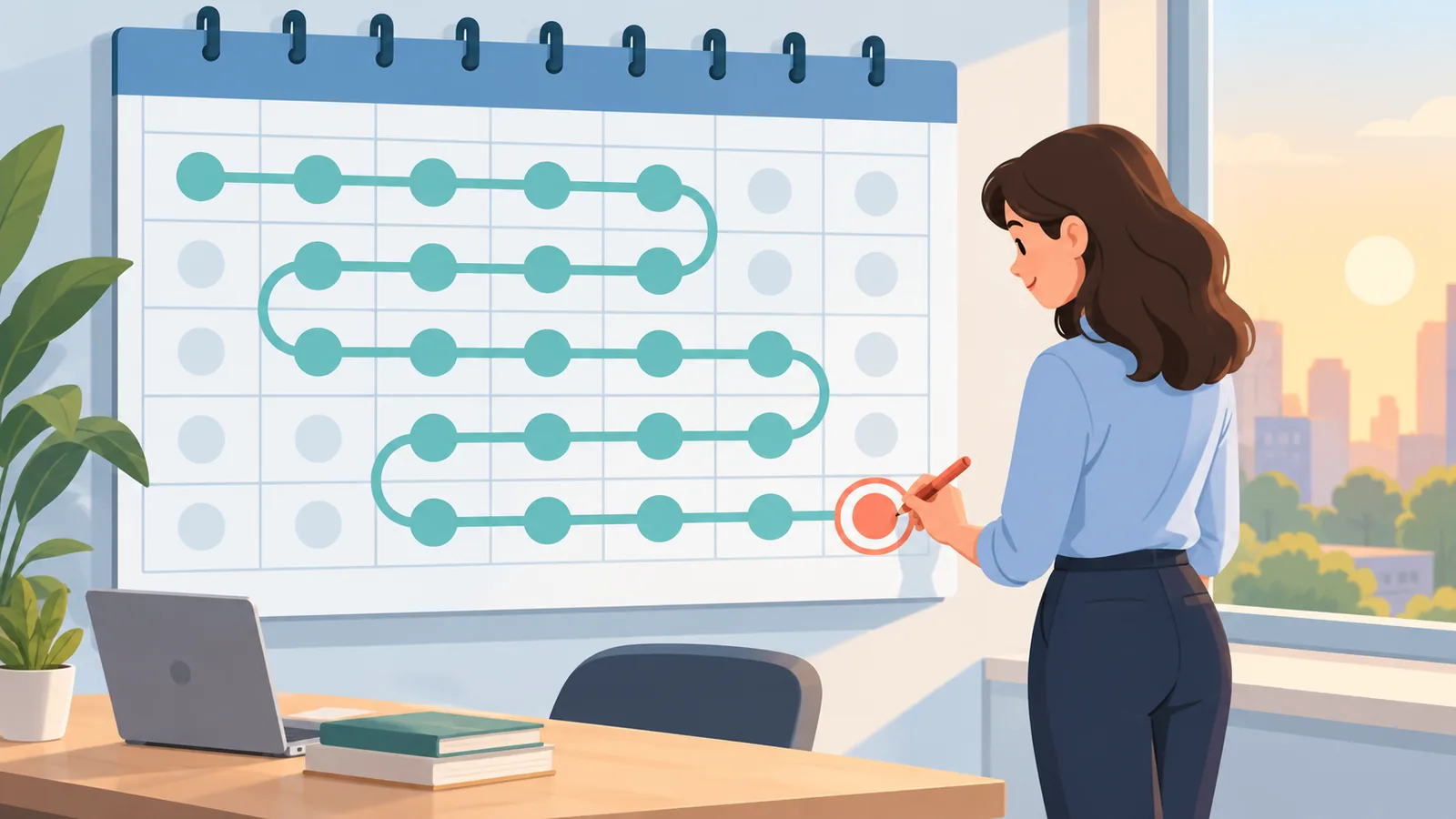Calendar de perete cu un interval lung de zile marcat