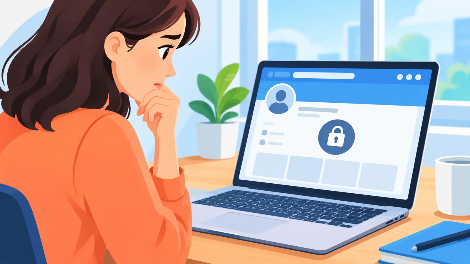 Persoană care privește un profil de socializare pe laptop