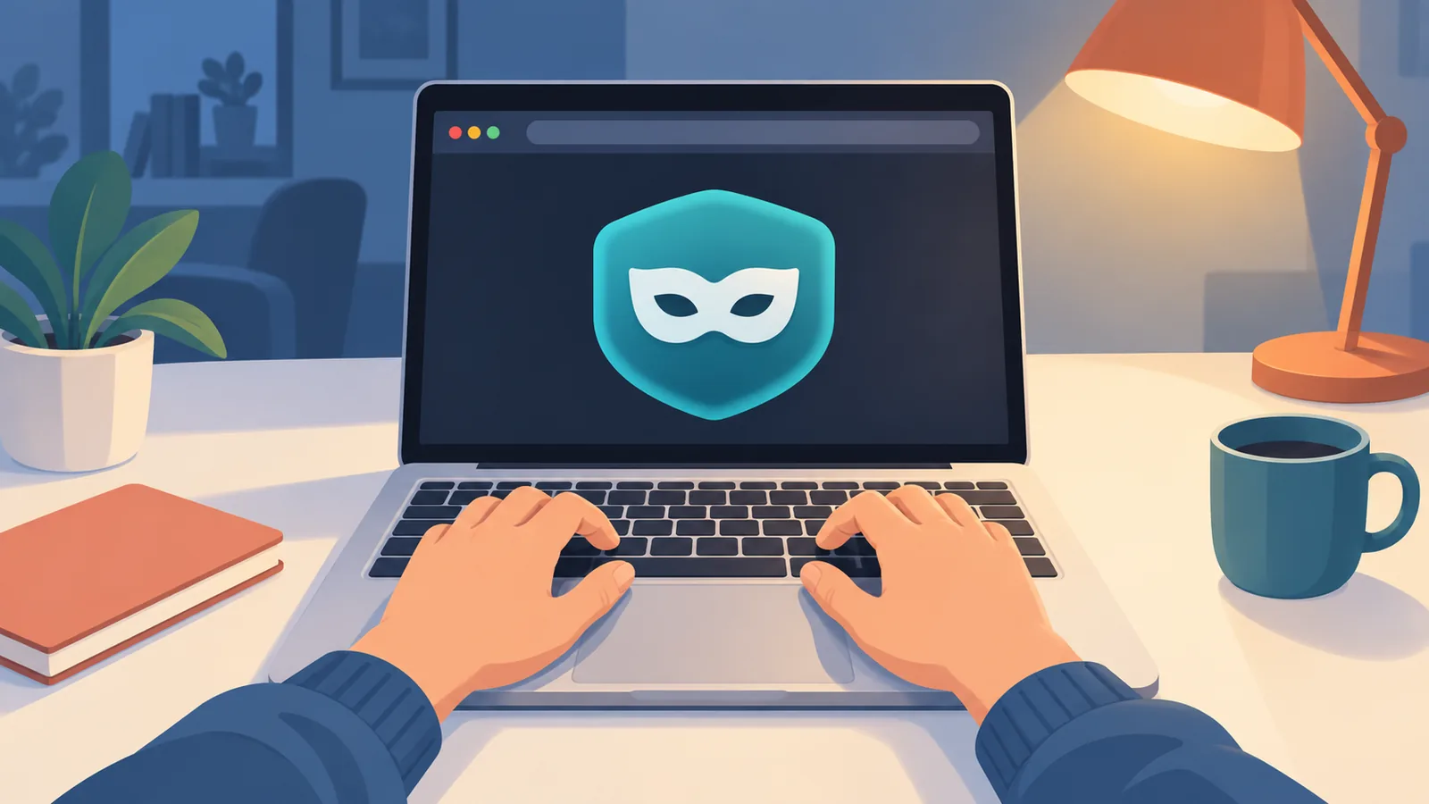 Fereastră privată întunecată deschisă pe un MacBook