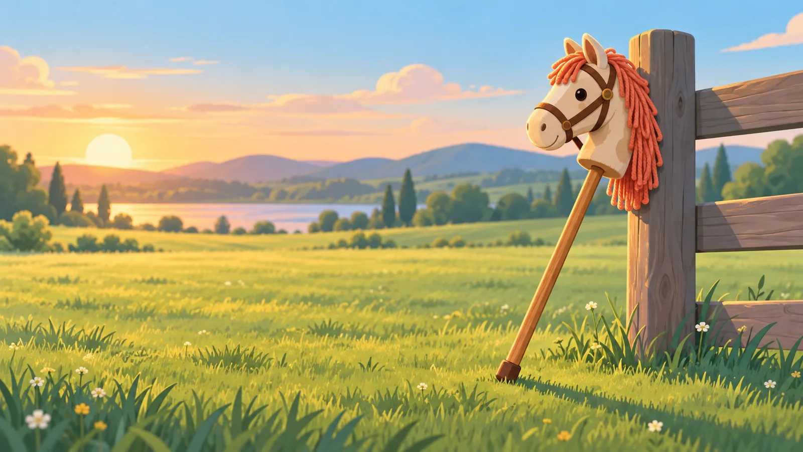 Hobby horse sprijinit de un gard, pregătit pentru antrenament