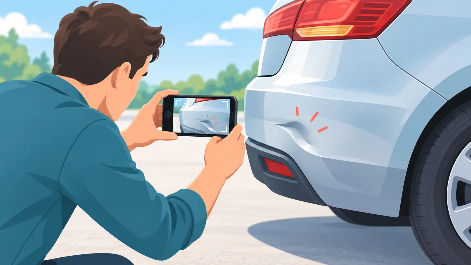 Fotografierea daunelor mici ale unei mașini după accident