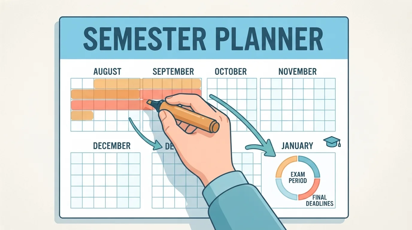 Calendar de semestru cu primele săptămâni marcate