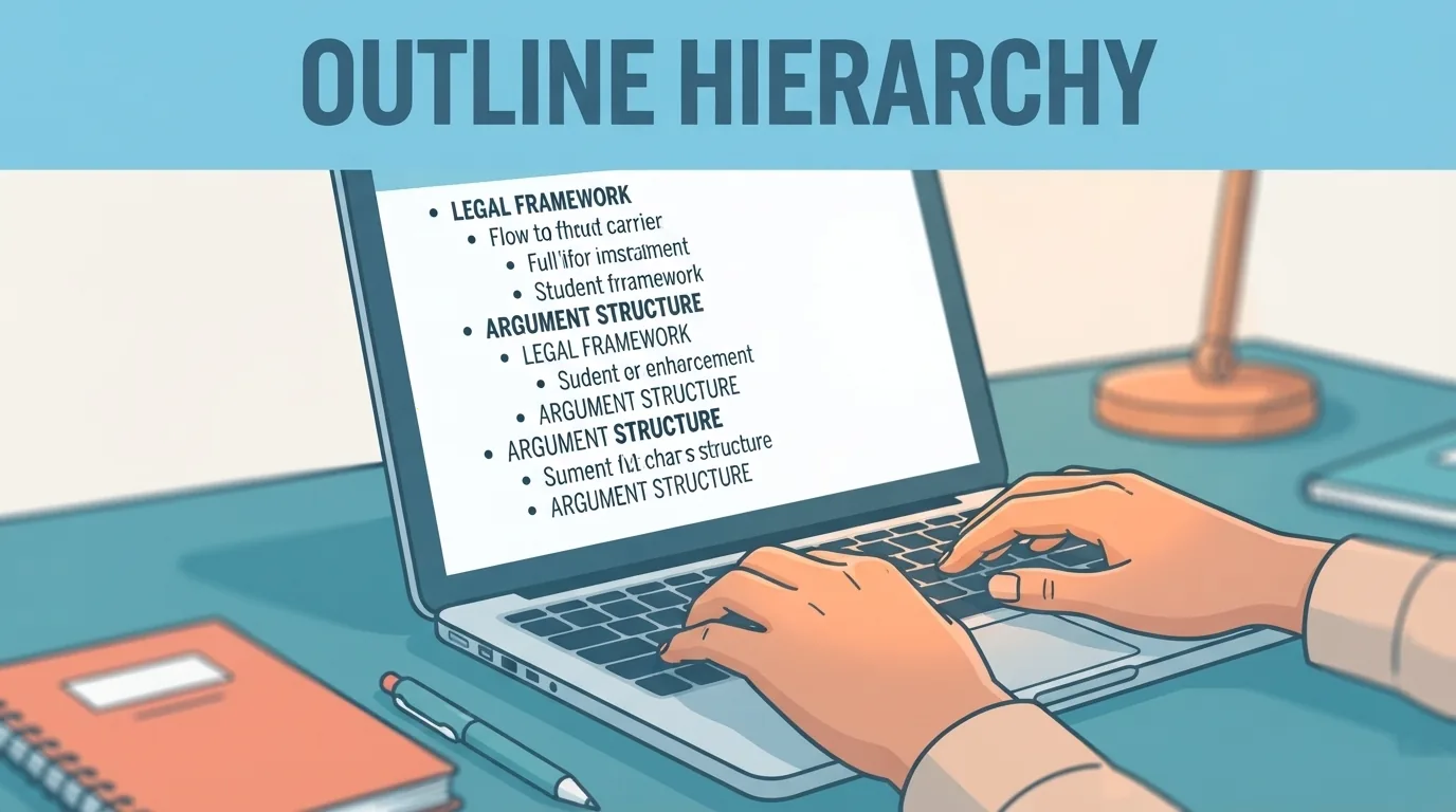 Outline ierarhic afișat pe ecranul unui laptop