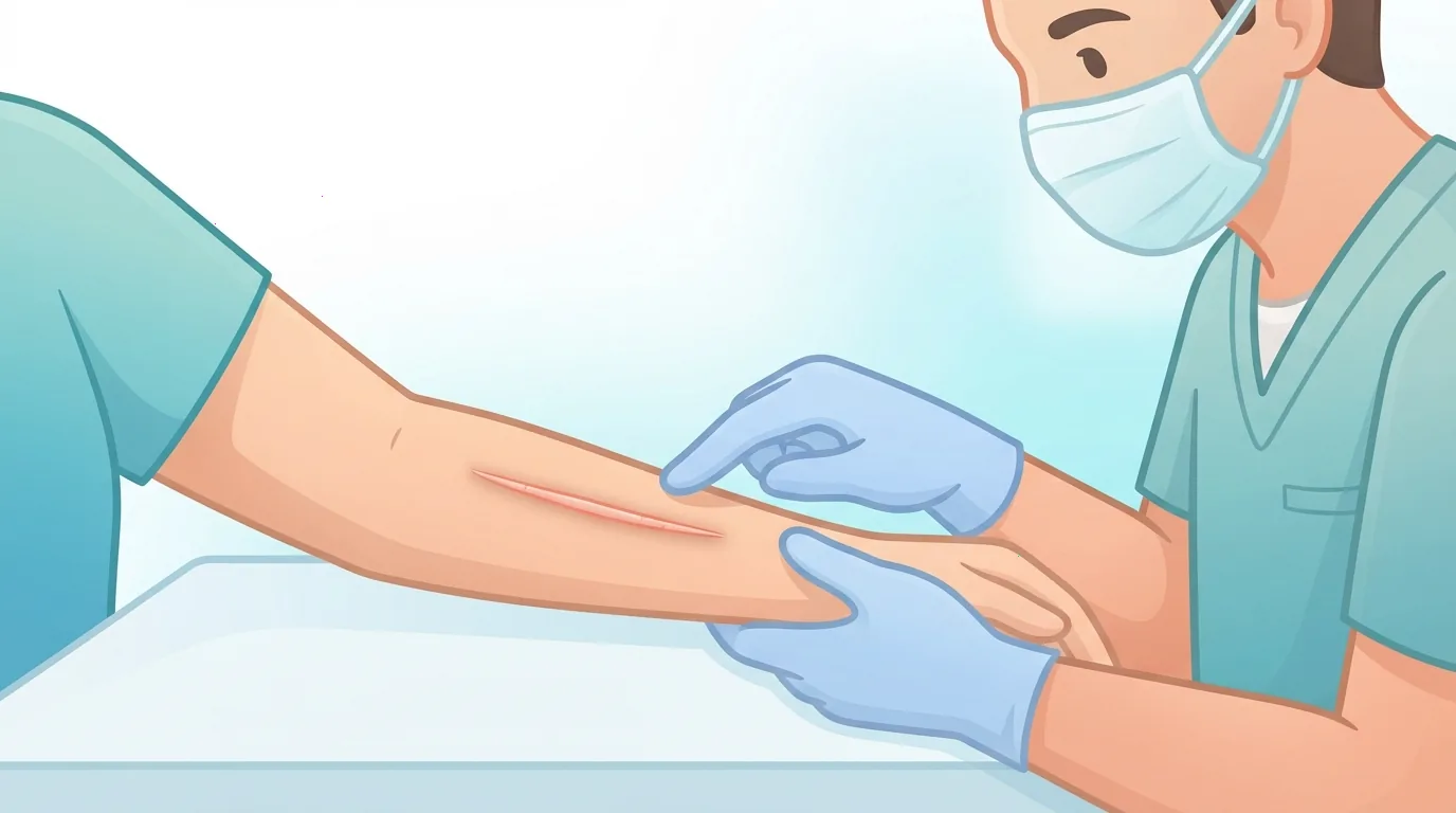 Medic care verifică vindecarea completă a unei cicatrici la control