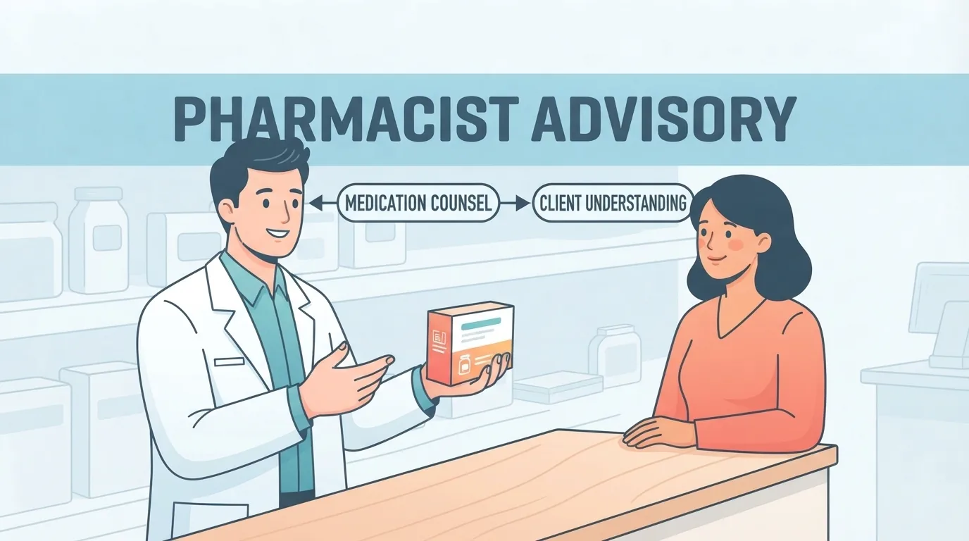 Farmacist care oferă sfaturi unui client la tejghea