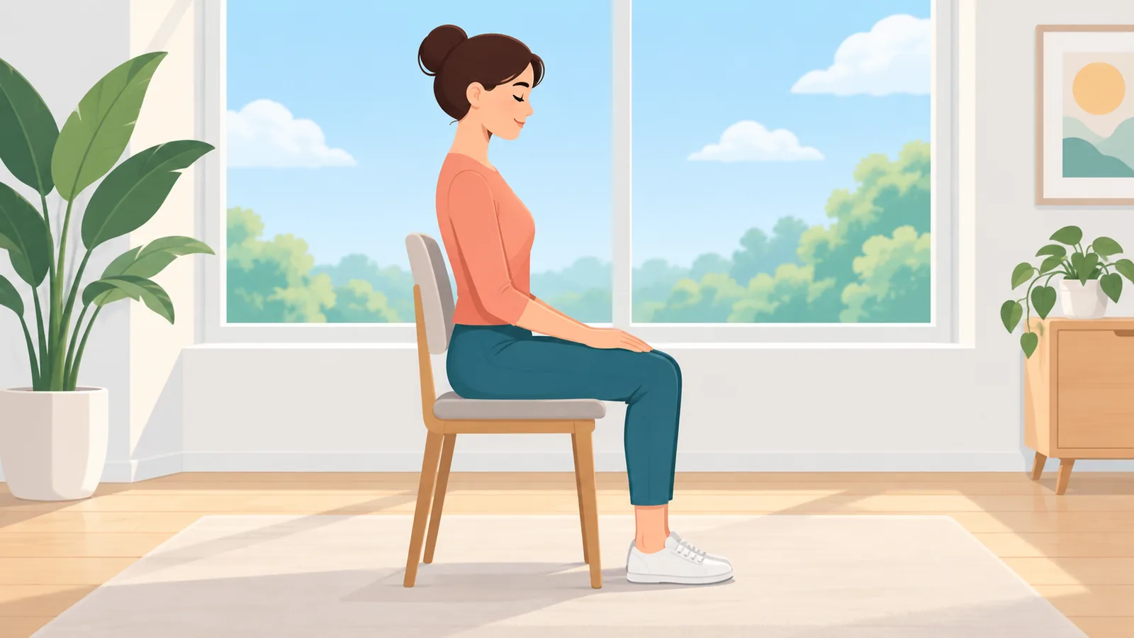 Postura șezândă corectă pentru meditație, cu spatele drept și relaxat