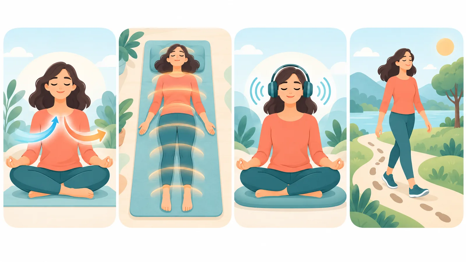 Patru tehnici de meditație ilustrate prin ipostaze diferite
