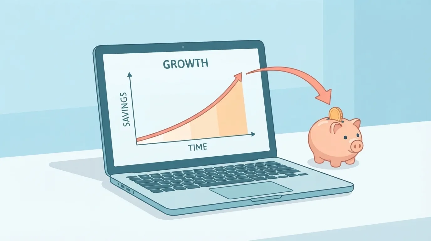 Grafic cu economii în creștere pe ecranul unui laptop