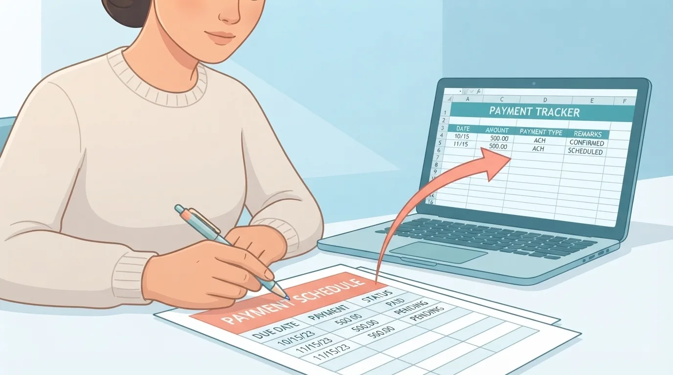 Persoană care compară un grafic de plăți cu cifrele din Excel