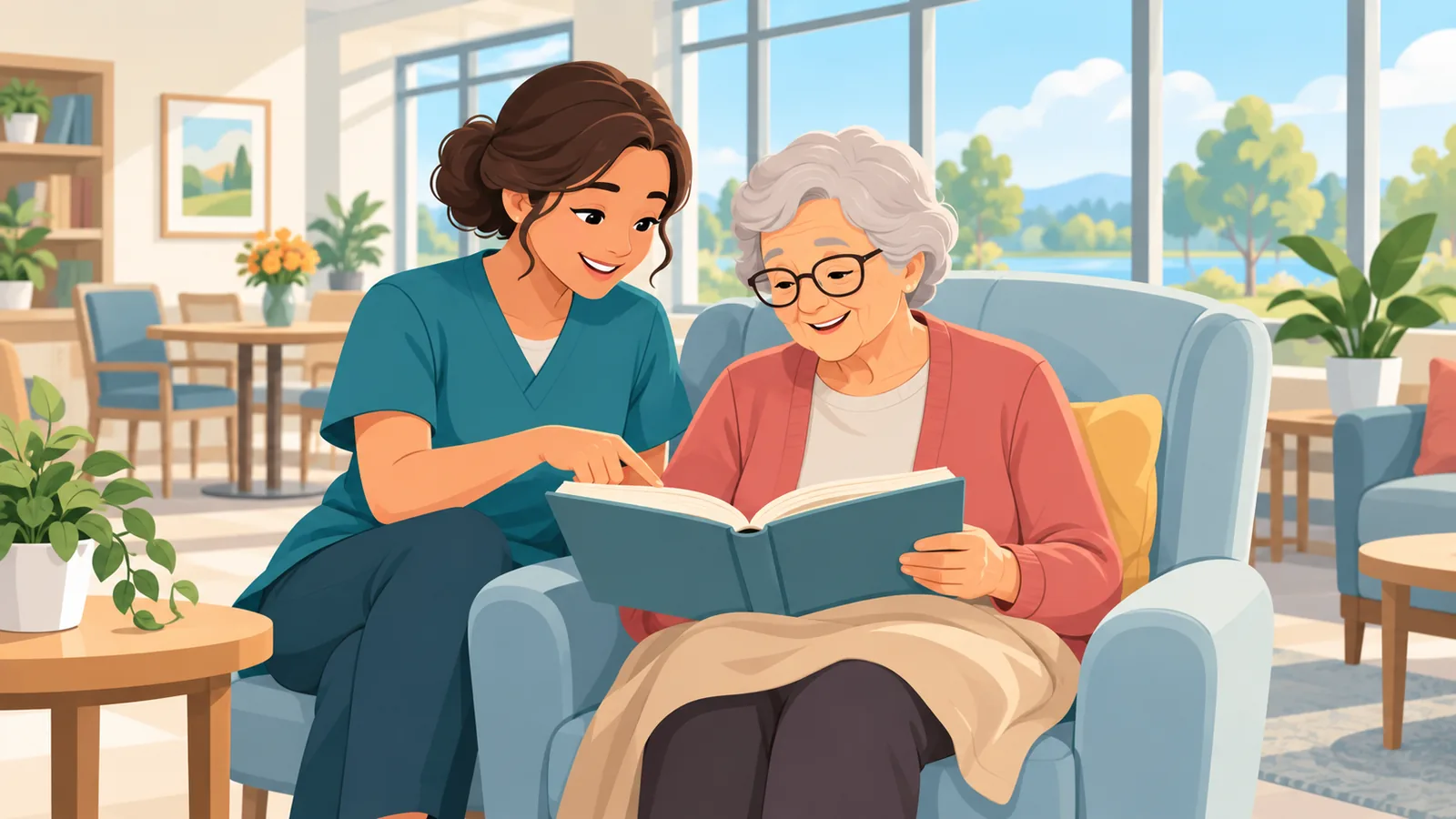 Spațiu comun într-o locuință cu asistență pentru seniori
