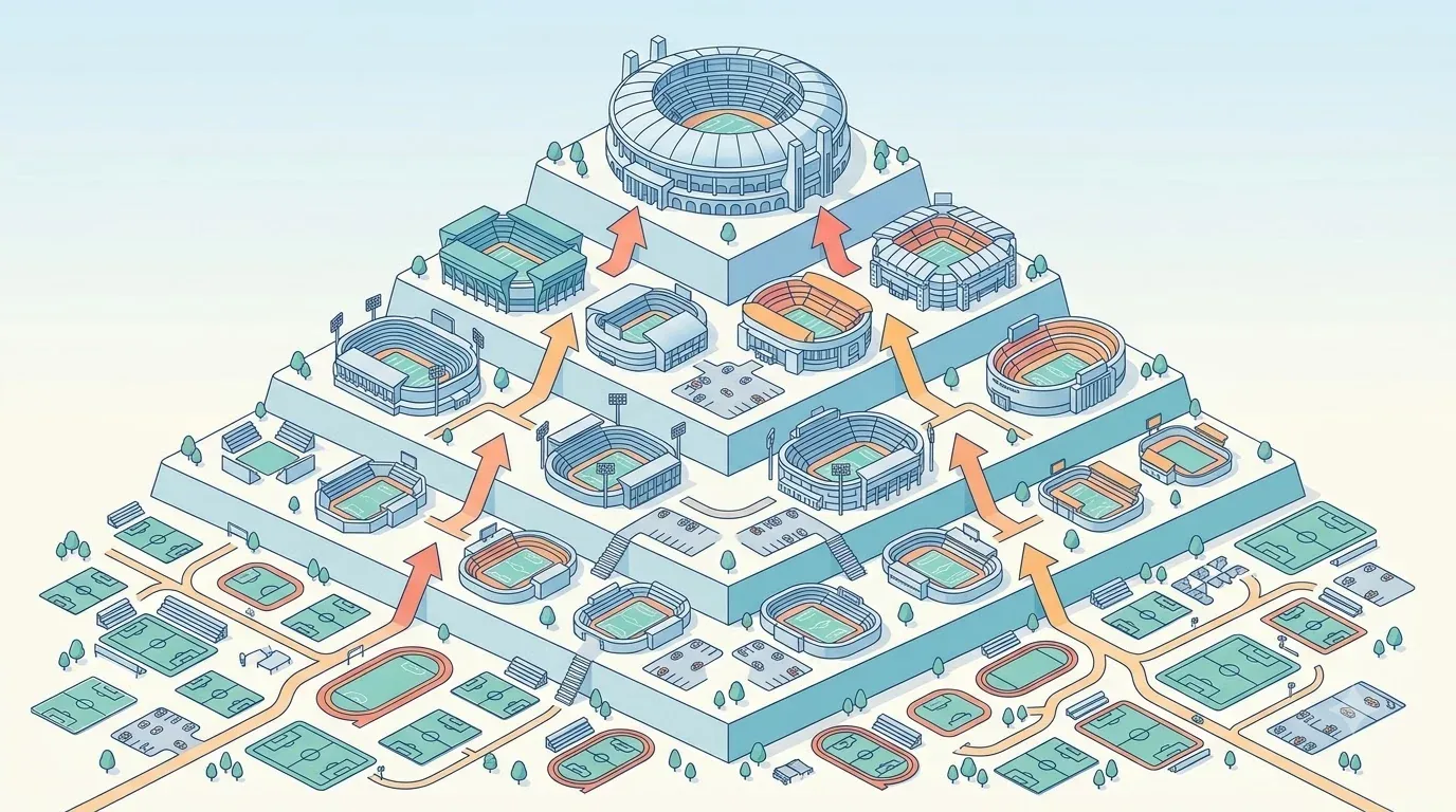 Stadion plin la apus, cu un clasament afișat pe ecranul mare