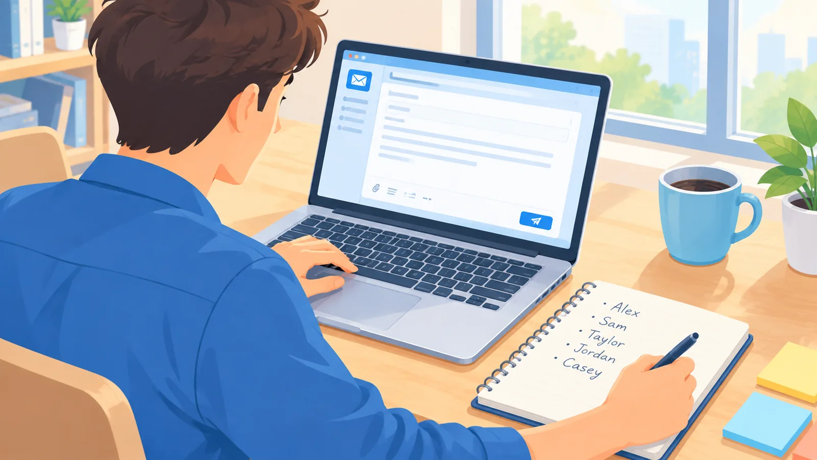 Fondator care scrie un mesaj de contact către un investitor