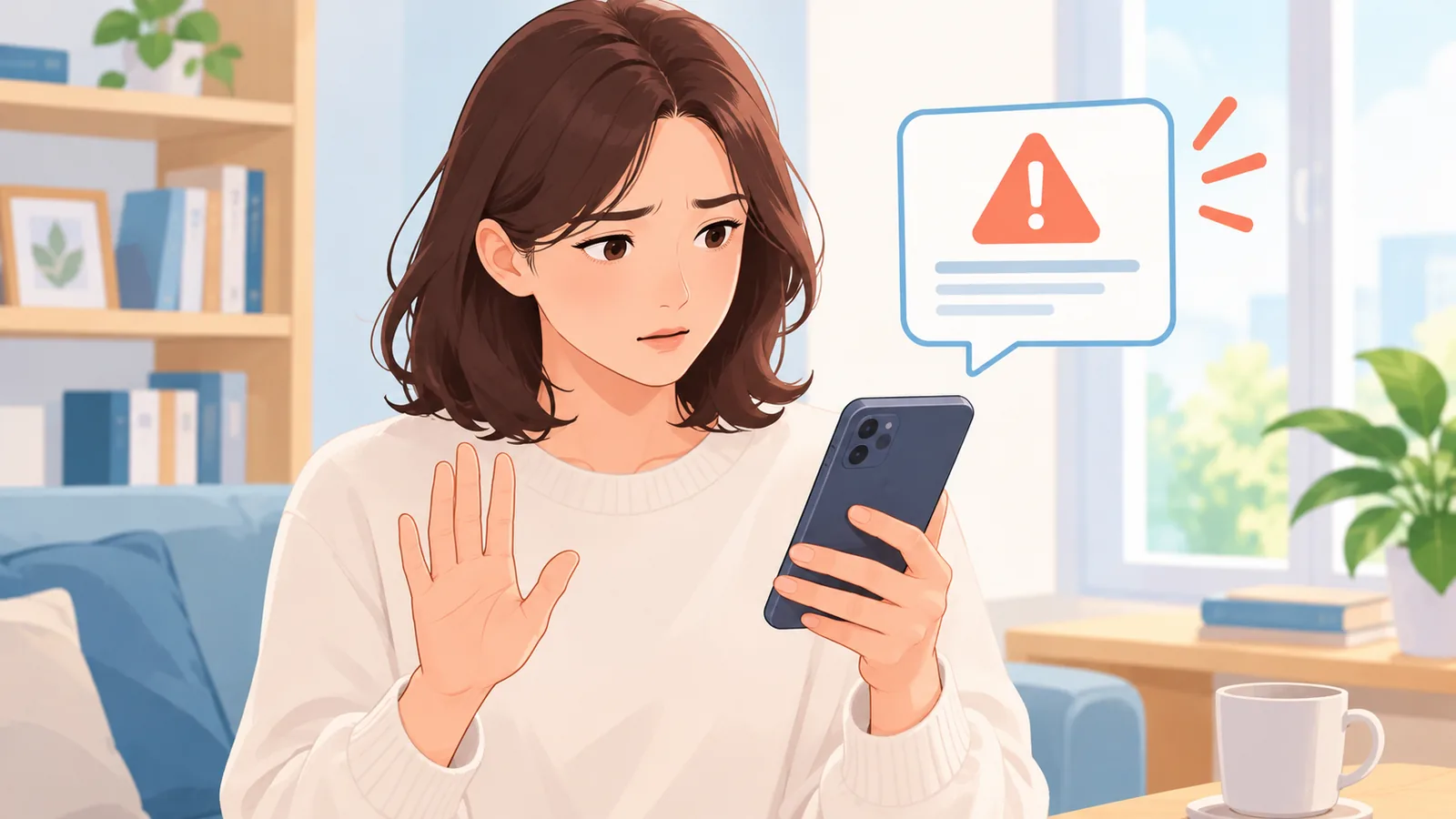 Persoană precaută care citește o ofertă suspectă pe telefon