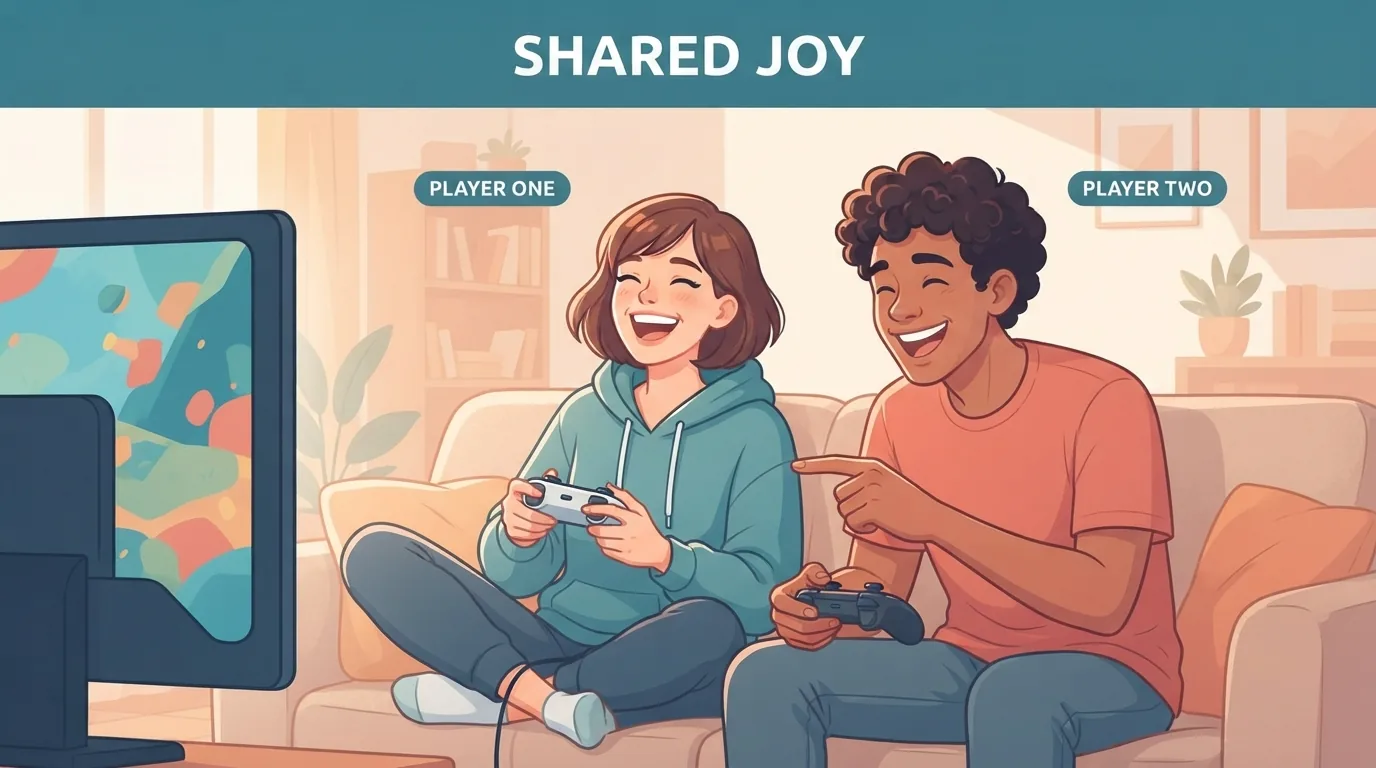 Steam Deck с ролевой игрой в тёмной гостиной